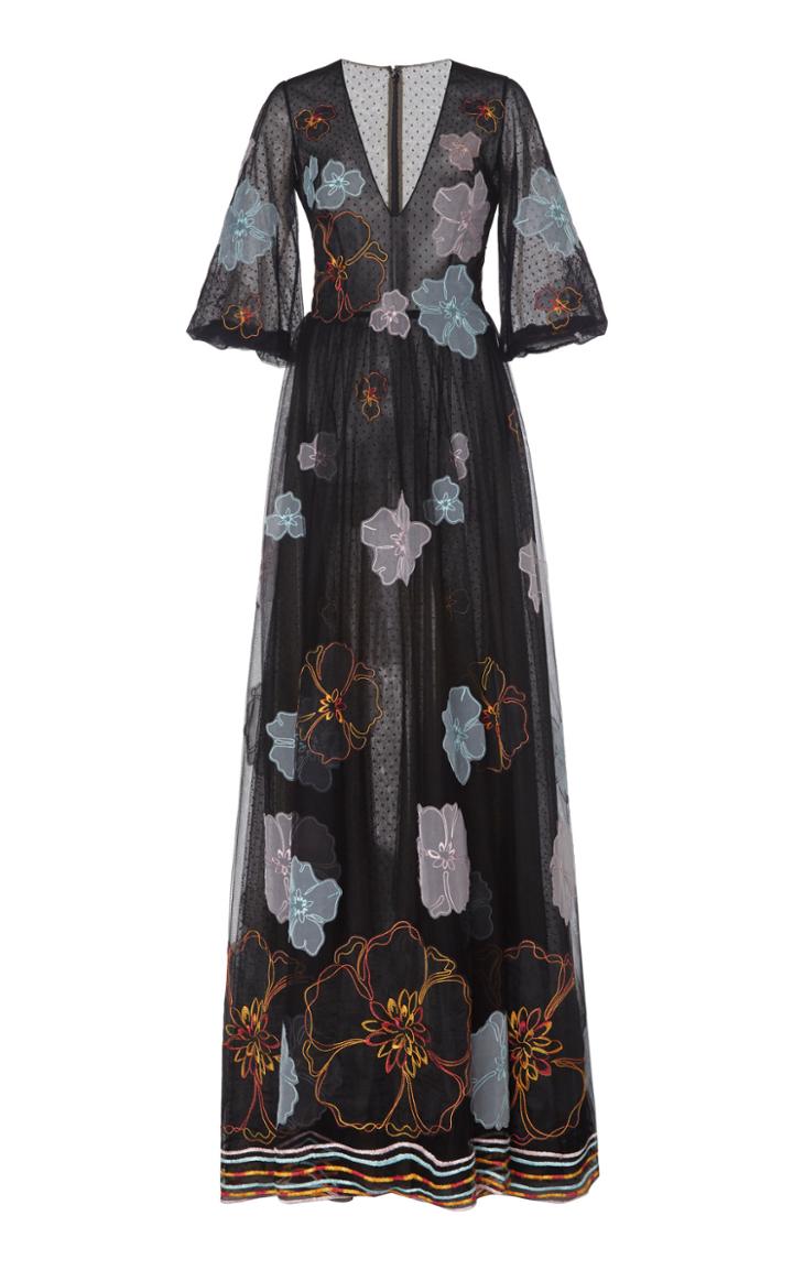 Costarellos Tulle Plunge Dress