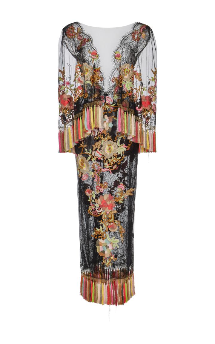 Marchesa Floral Embroidered Chantilly Lace Dress