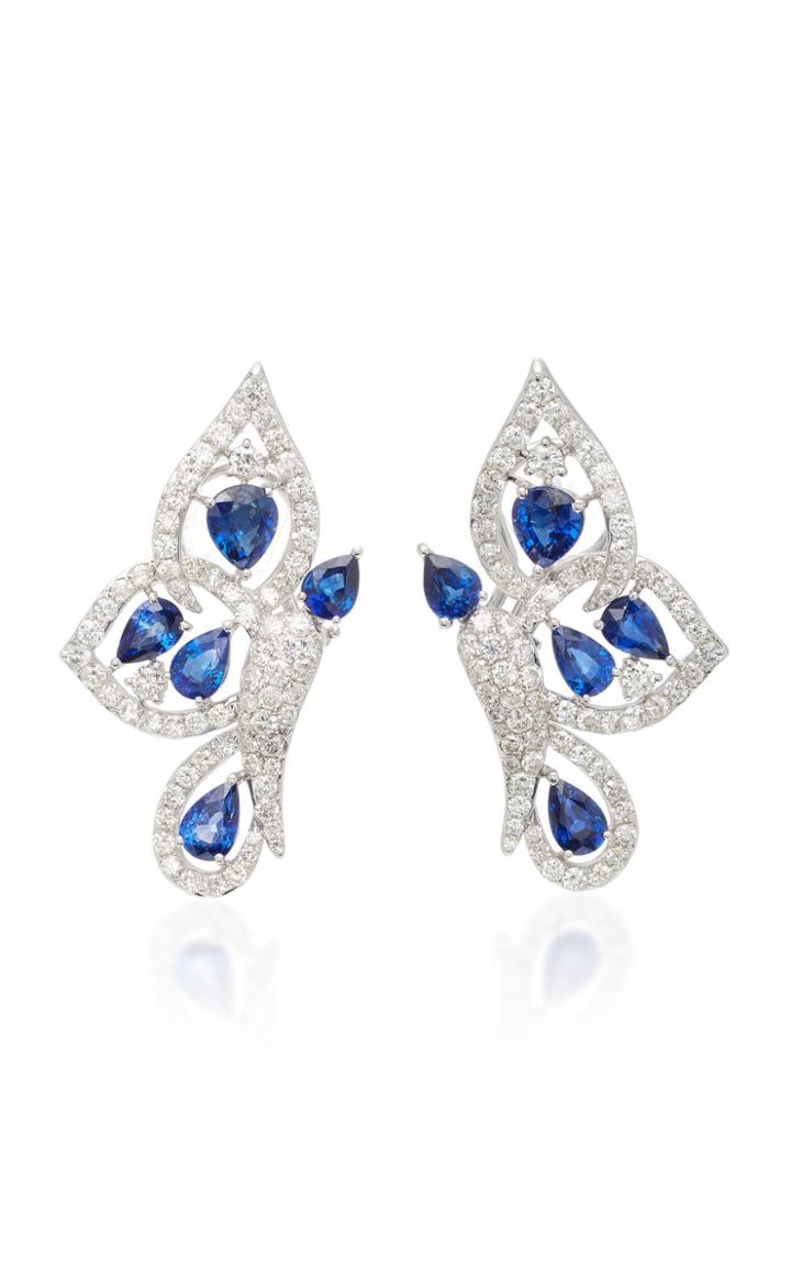 Sutra 18k White Gold Diamond And Sapphire Earrings