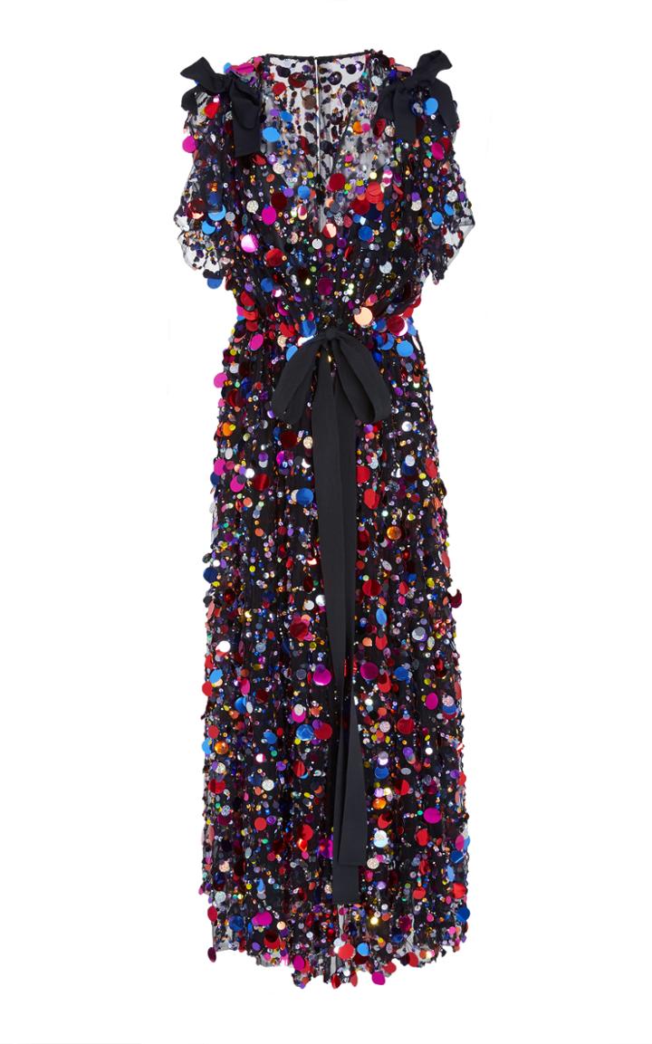 Carolina Herrera V-neck Embroidered Dress