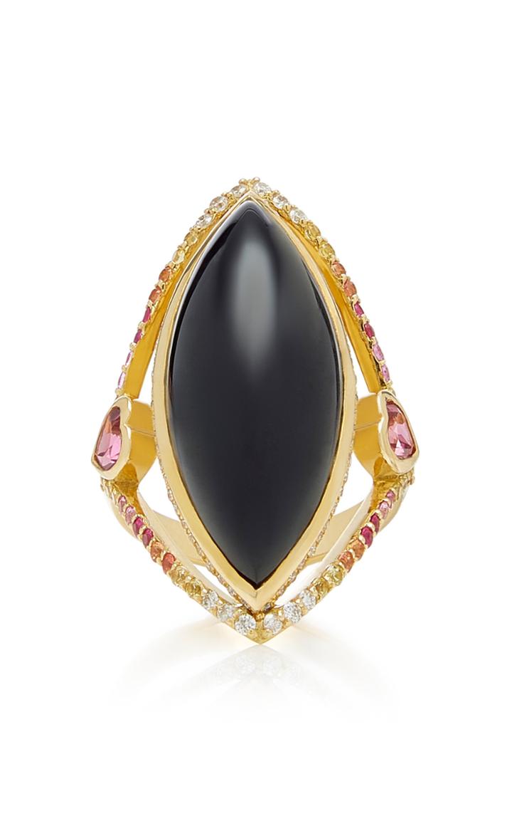 Ele Karela Black Marquise 18k Gold Sapphire Diamond And Onyx Ring