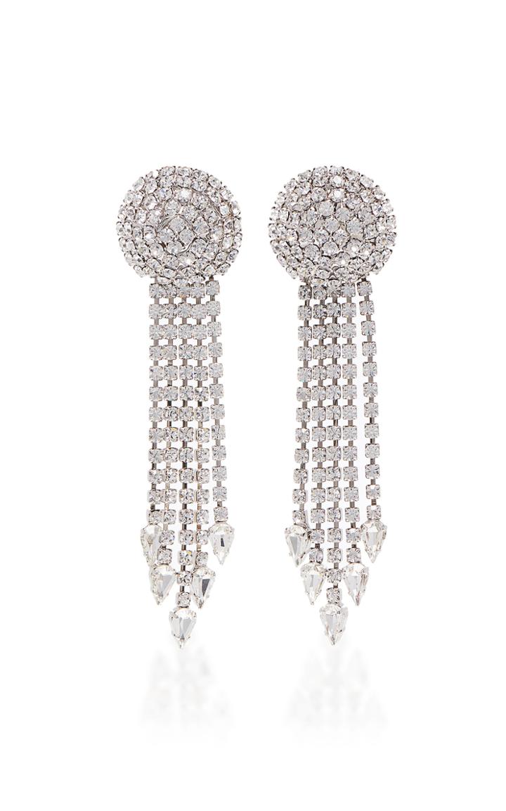 Alessandra Rich Crystal And Brass Fringe Clip Earrings