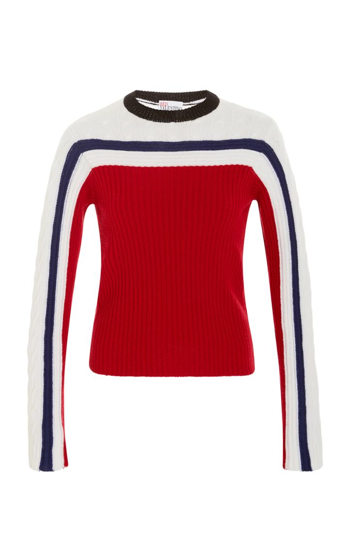 Red Valentino Color Block Cable Stitch Sweater