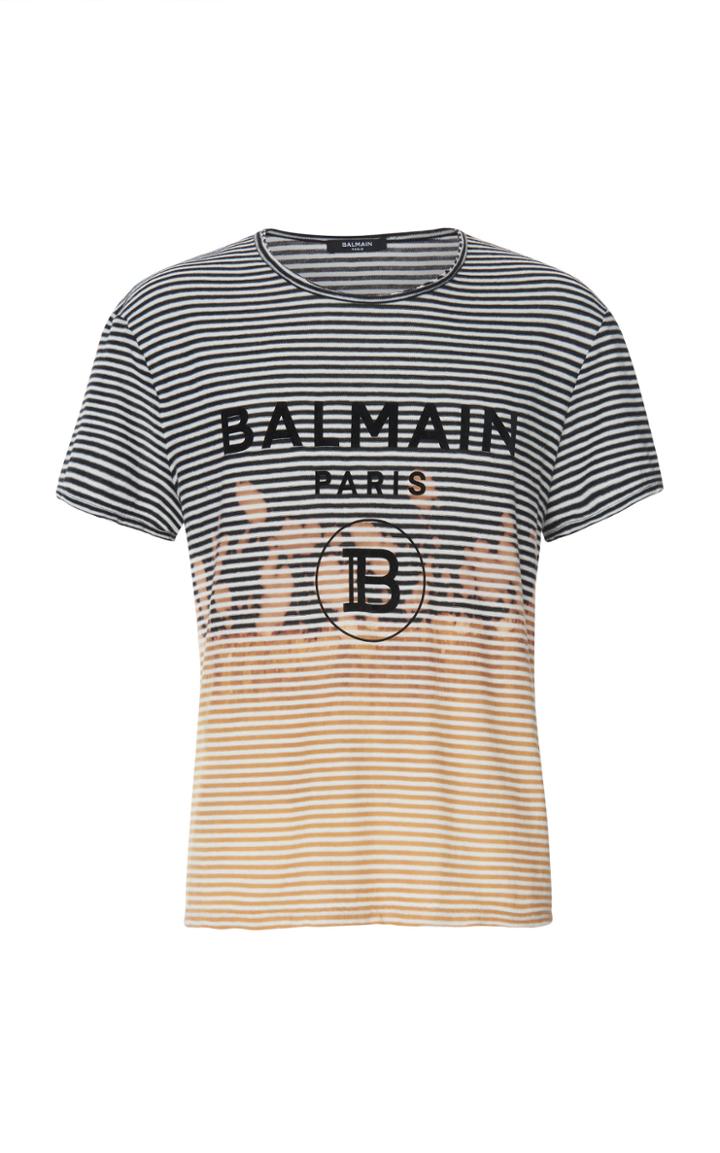 Balmain Distressed Tie-dye Striped Cotton T-shirt