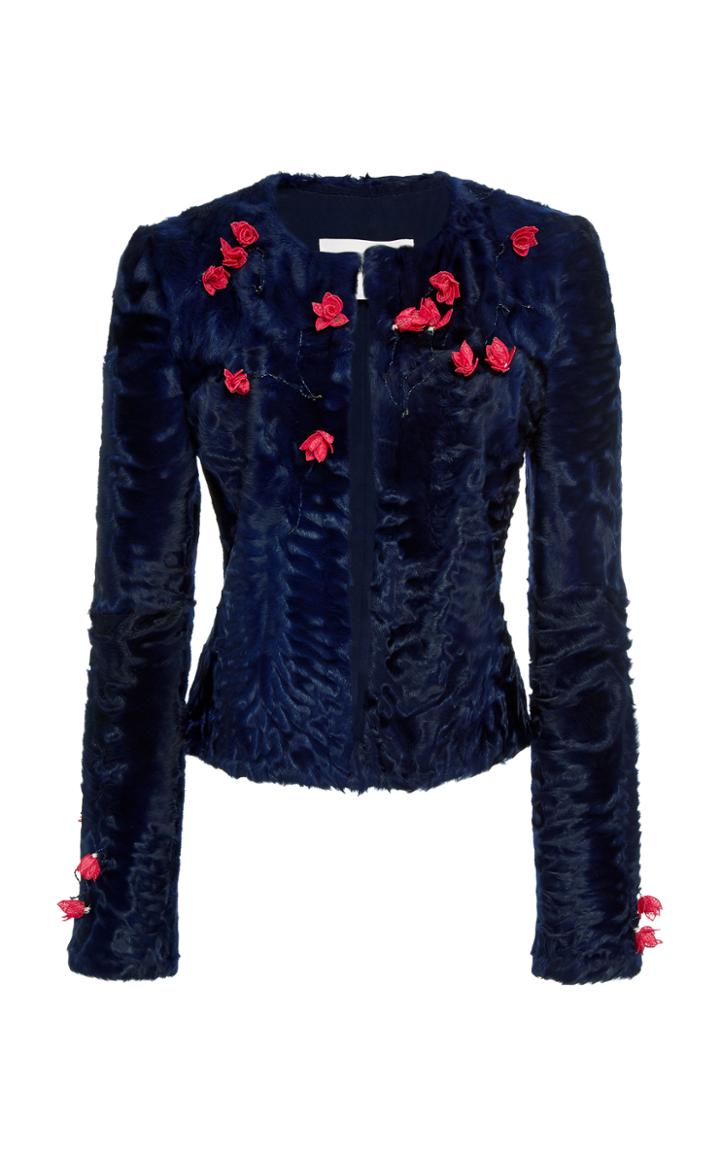 Carolina Herrera Floral Embroidered Lamb Jacket