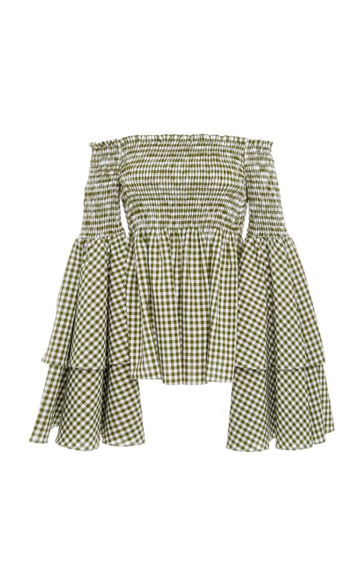 Caroline Constas Appolonia Gingham Ruffle Sleeve Top