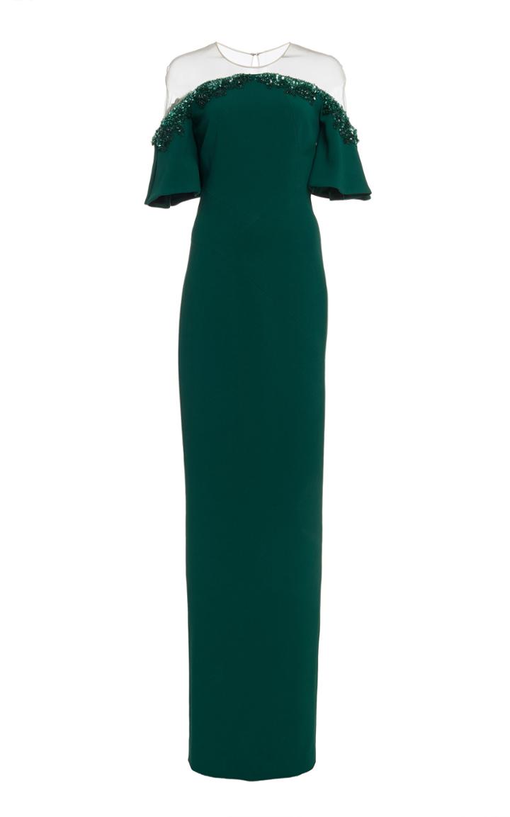 Pamella Roland Off-the-shoulder Crystal Embellished Crepe Gown