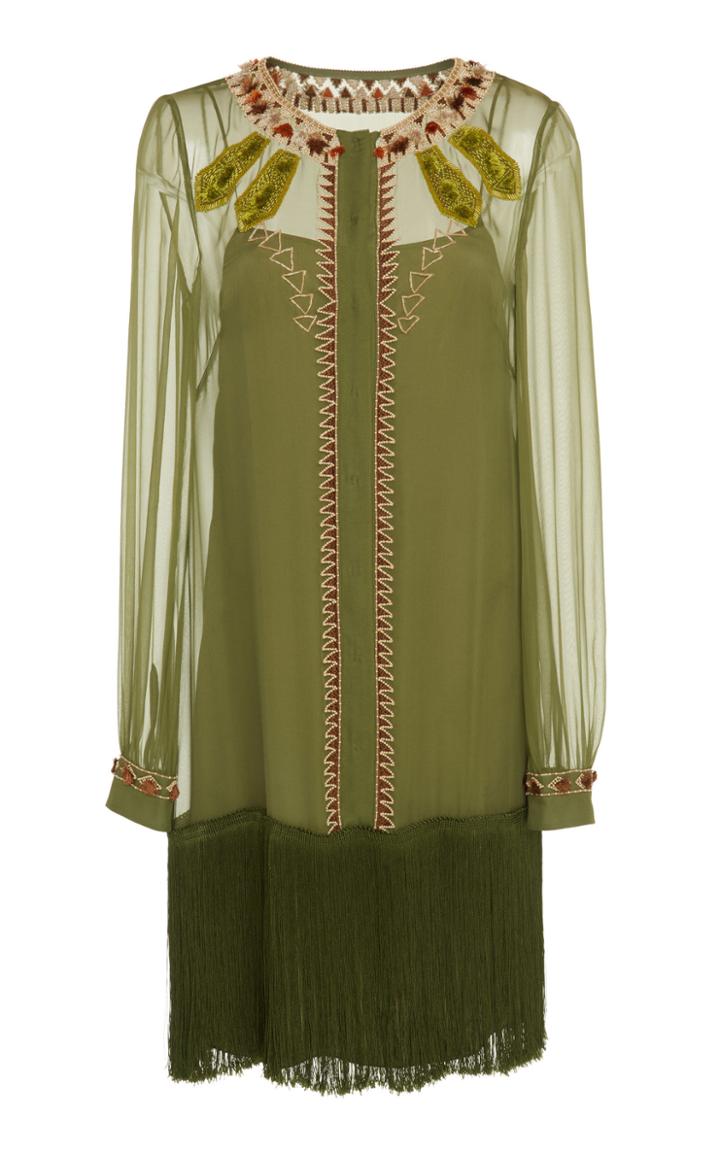 Alberta Ferretti Chiffon Fringe Dress