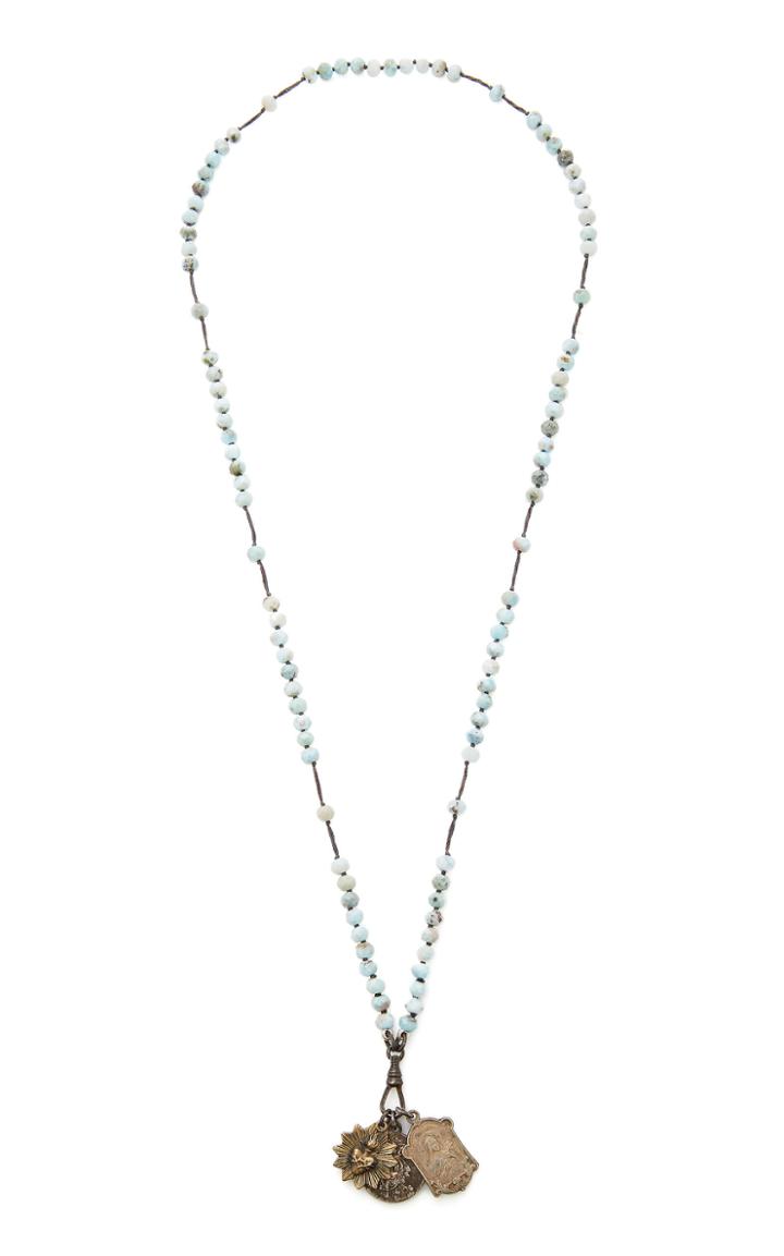 Miracle Icons Faceted Larimar Rondell Rosary Necklace