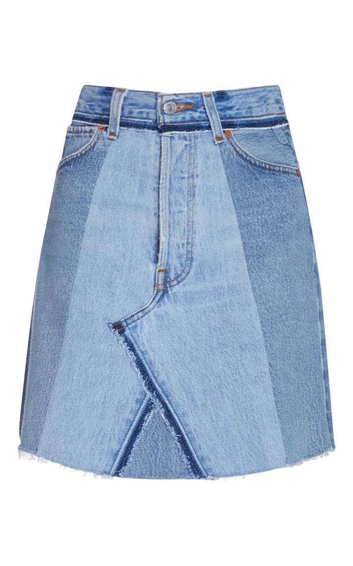 Re/done High Waisted Seamed Indigo Denim Skirt