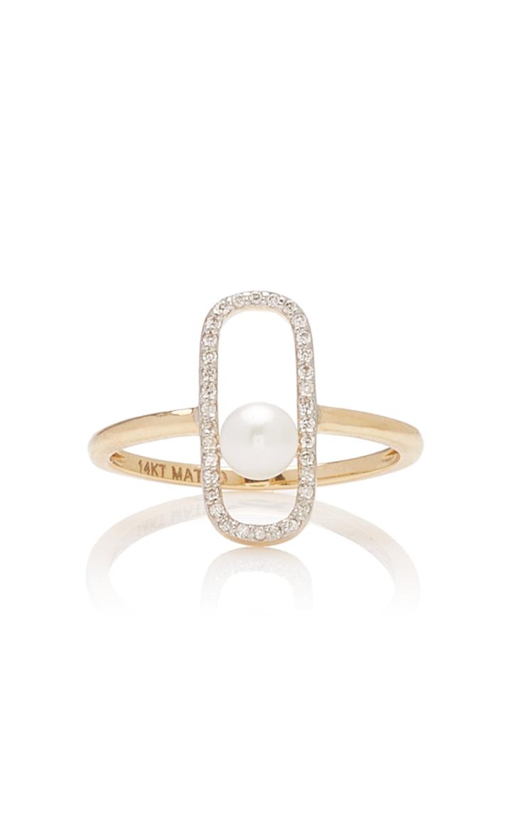 Moda Operandi Mateo 14k Yellow Gold Diamond And Pearl Track Ring