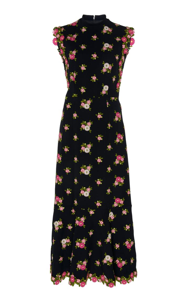 Andrew Gn Floral-embroidered Crepe Midi Dress