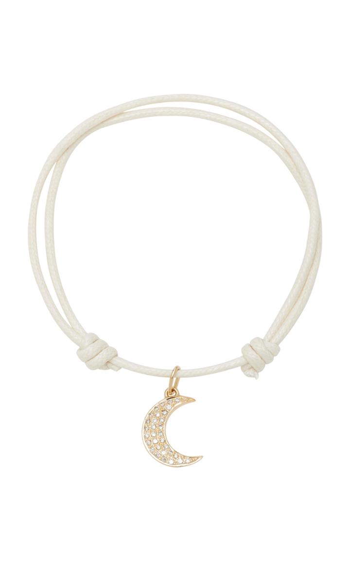 With Love Darling Diamond Pave Moon 18k Gold And Diamond Cord Bracelet