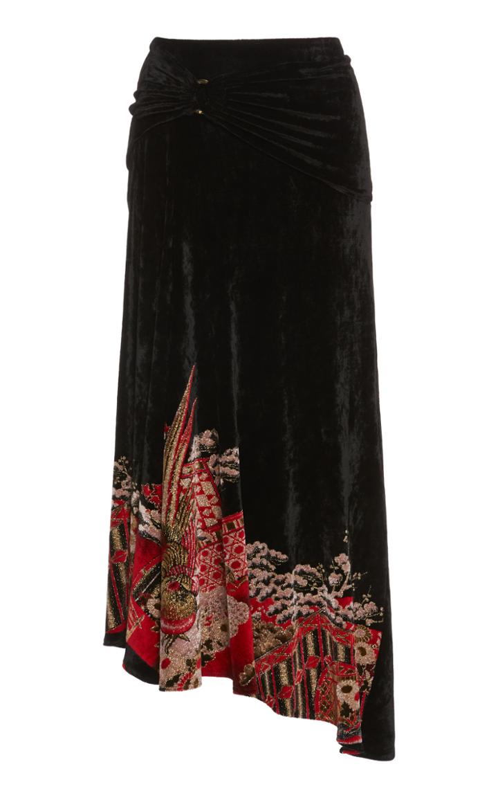 Paco Rabanne Mid-rise Ruched Velvet Skirt