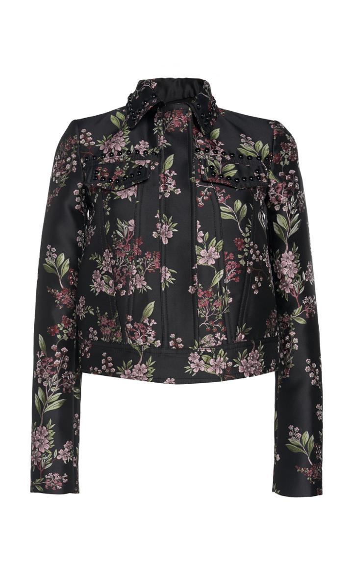 Giambattista Valli Stud Embellished Floral Printed Moto Jacket