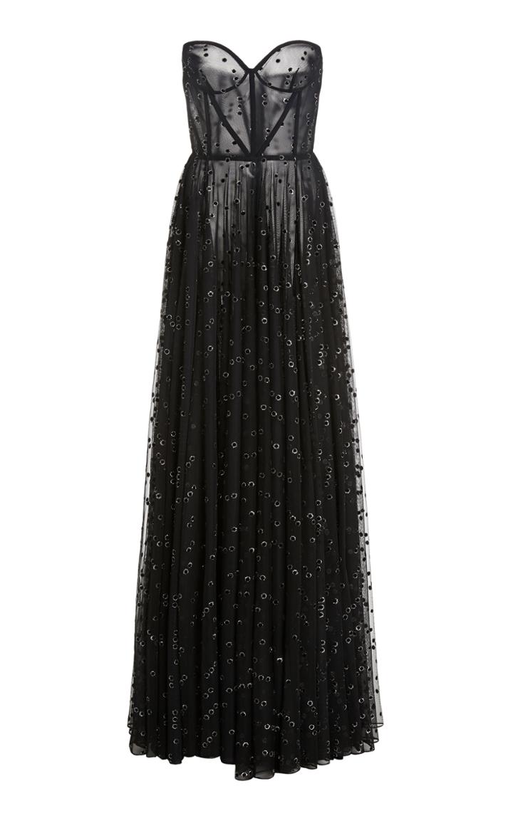 Moda Operandi Christian Siriano Flocked Velvet Polka Dot Sweetheart Corset Gown