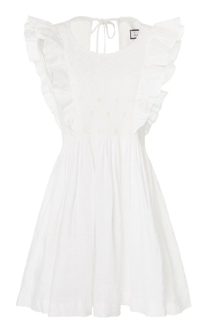 Innika Choo Al Oaferdeshap Smocked Ruffled Linen Mini Dress