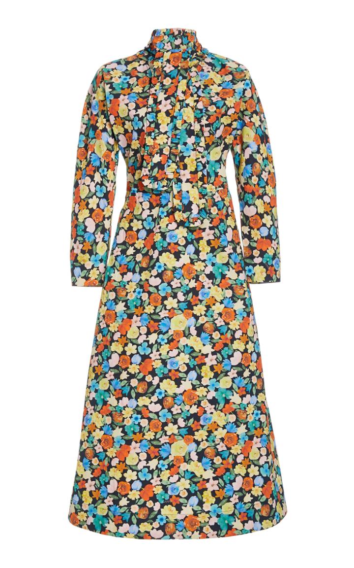 Moda Operandi Ganni Printed Cotton Poplin Dress