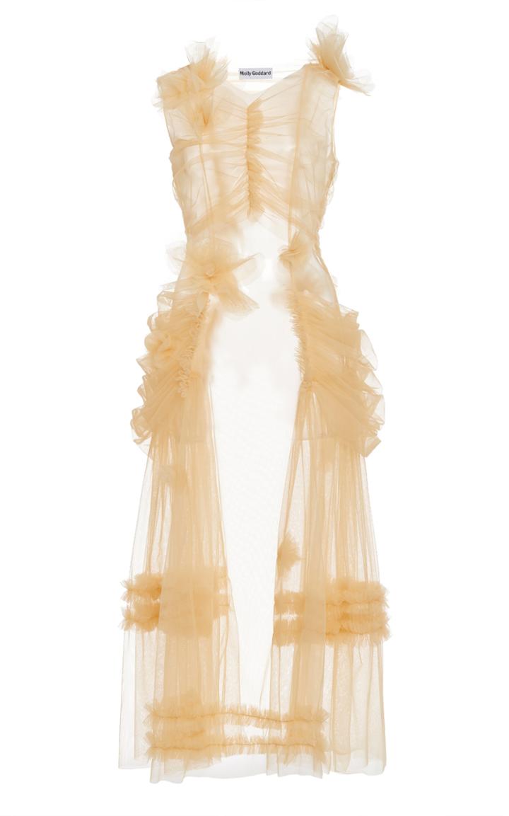 Molly Goddard Cosmo Ruched Tulle Midi Dress