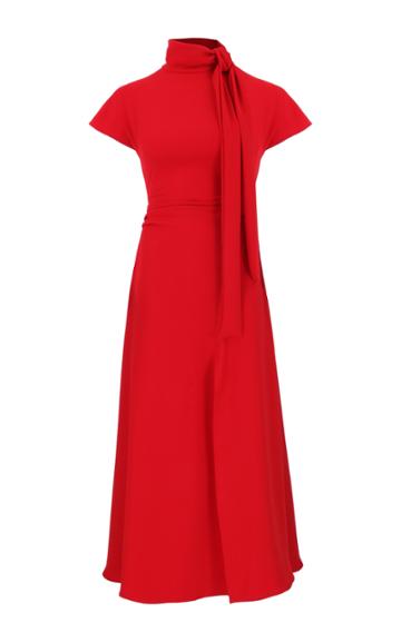 Amal Al Mulla Ruby Red Crepe Flared Midi Dress