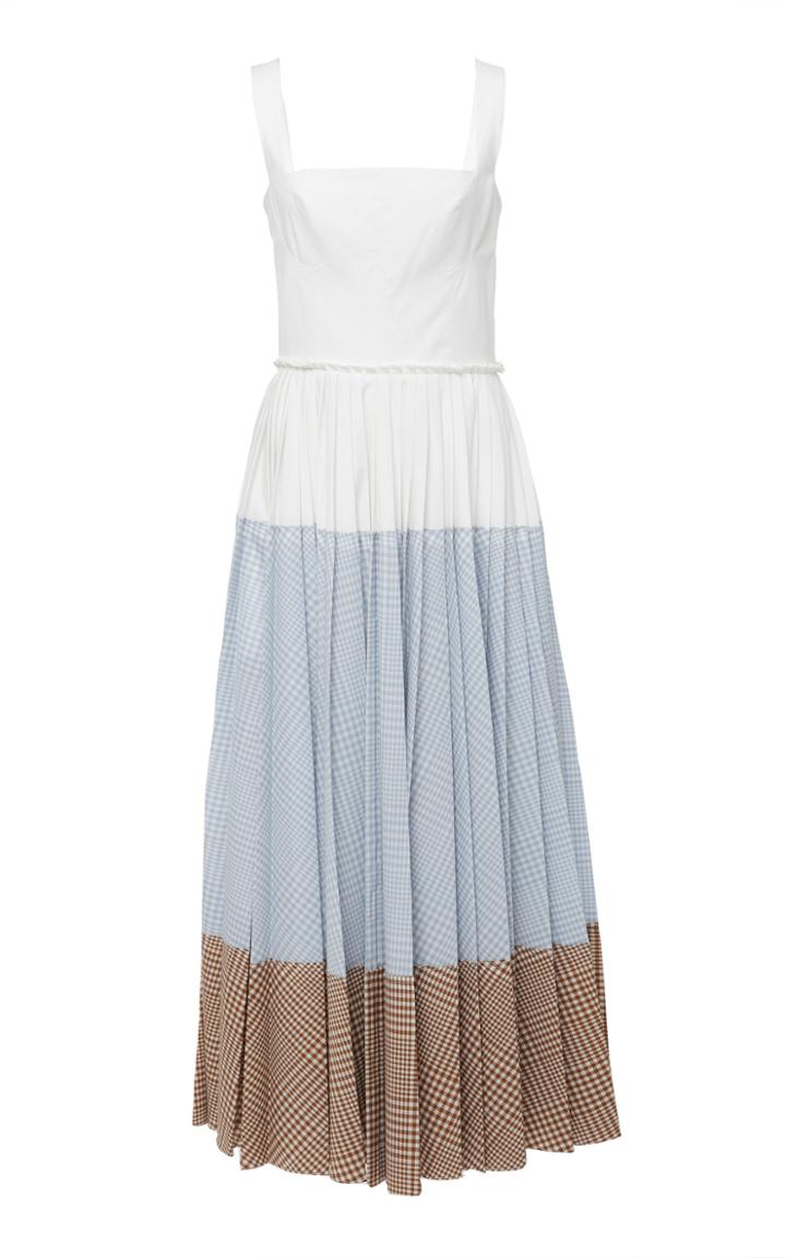 Lela Rose Pleated Cotton-blend Maxi Dress
