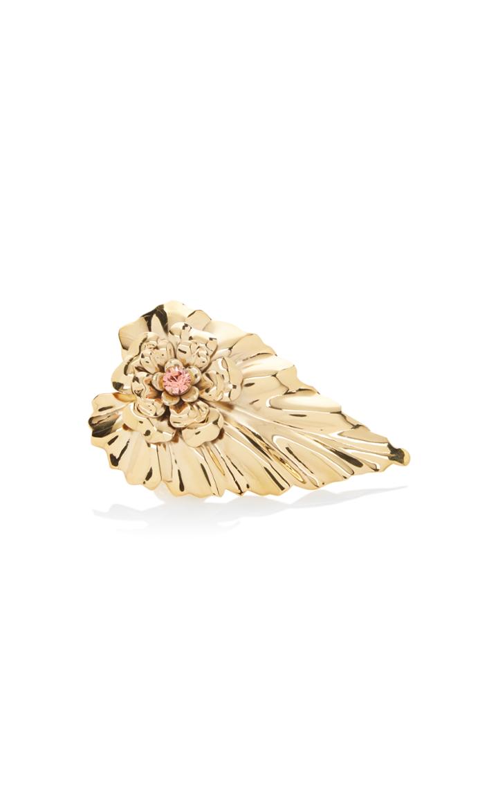 Rodarte Gold Leaf Ring With Swarovski Crystal Detail