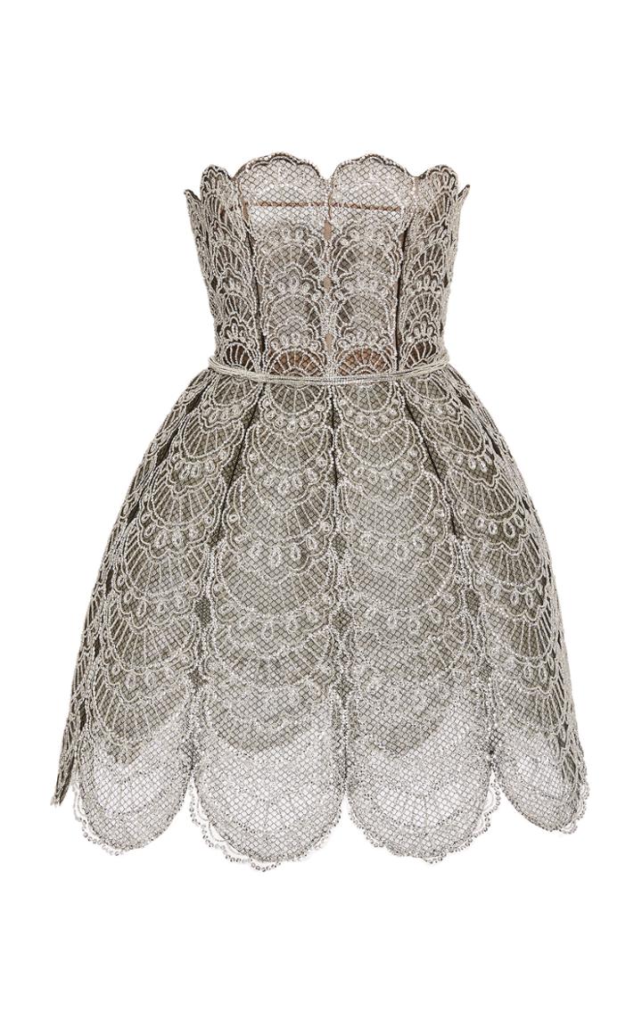 Oscar De La Renta Broderie Anglaise Strapless Mini Dress
