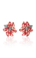 Silvia Furmanovich Sculptural Botanical Marquetry Pink Flower Earrings