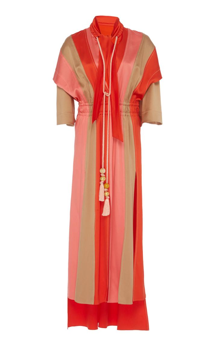 Peter Pilotto Satin Gathered Tie Neck Dress