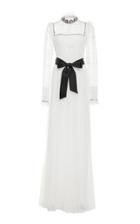 Monique Lhuillier Silk Point D'esprit Ruffle Bib Gown