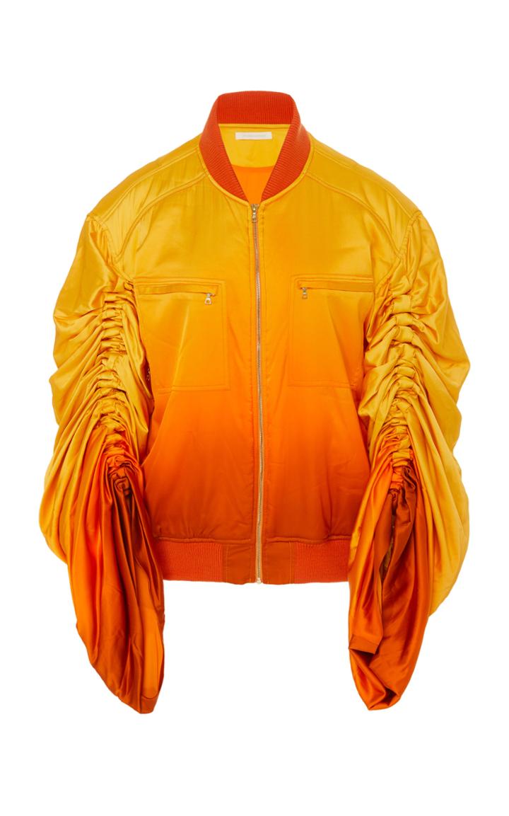 Jonathan Simkhai Ombre Satin Ruched Sleeve Bomber Jacket