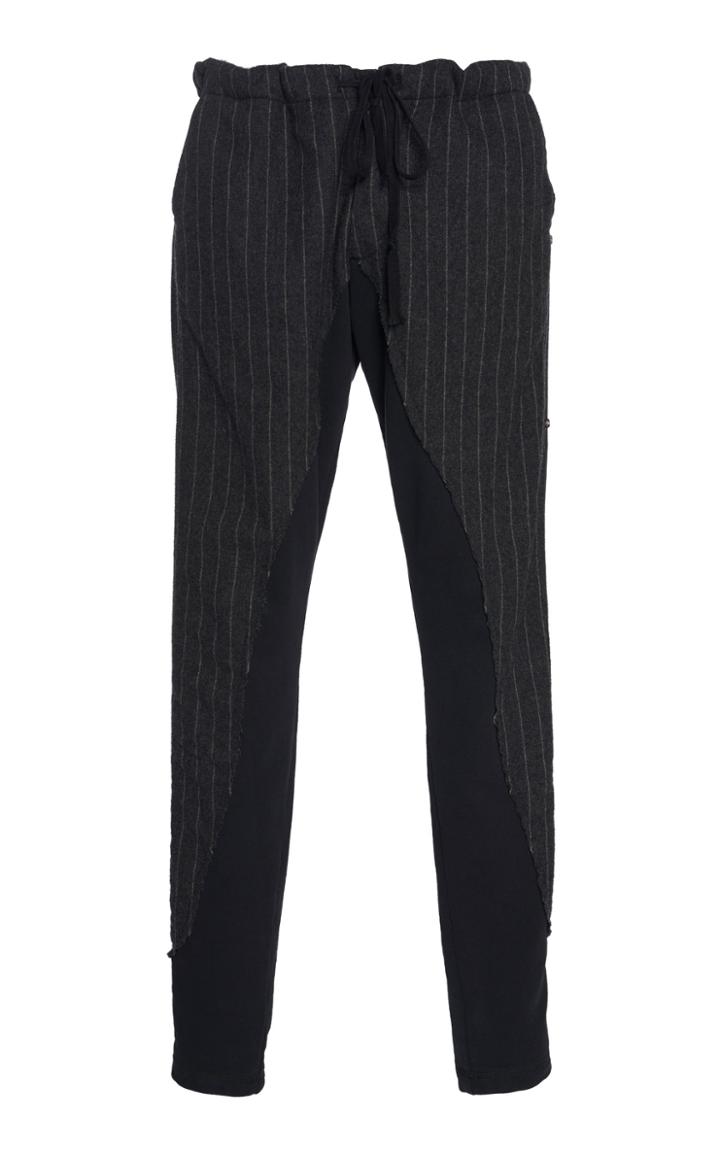 Greg Lauren 50/50 Cotton Twill-paneled Pinstriped Wool Track Pants