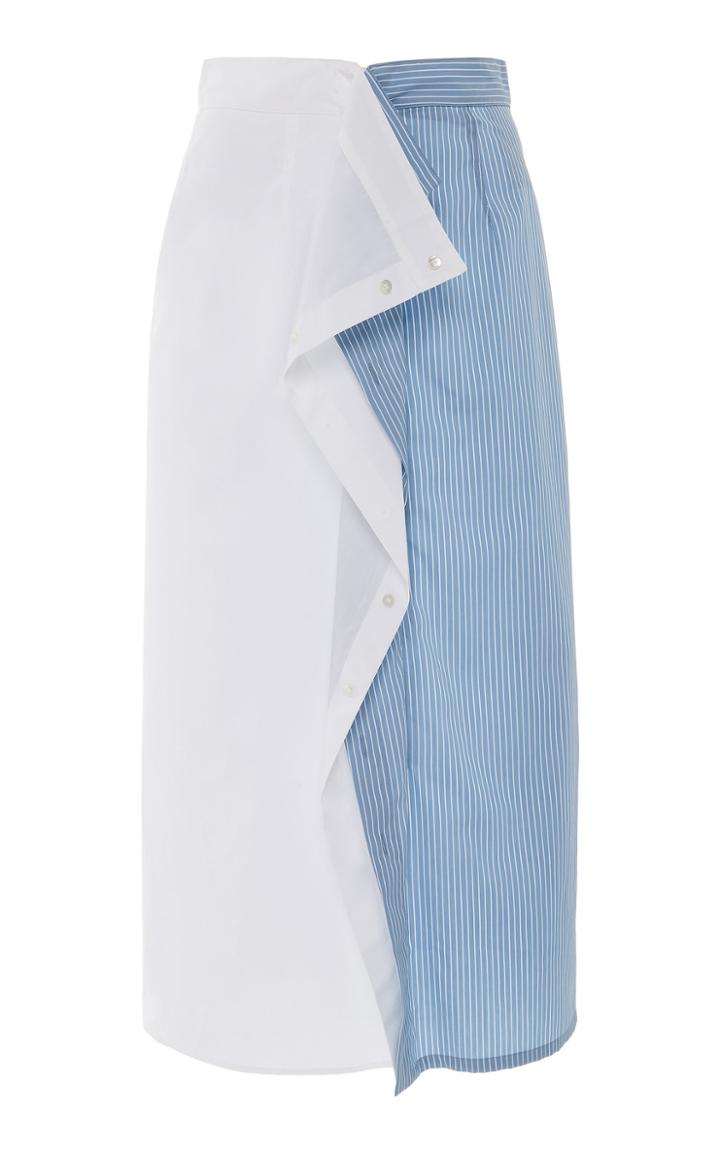 Mm6 Split Striped Cotton Midi Skirt