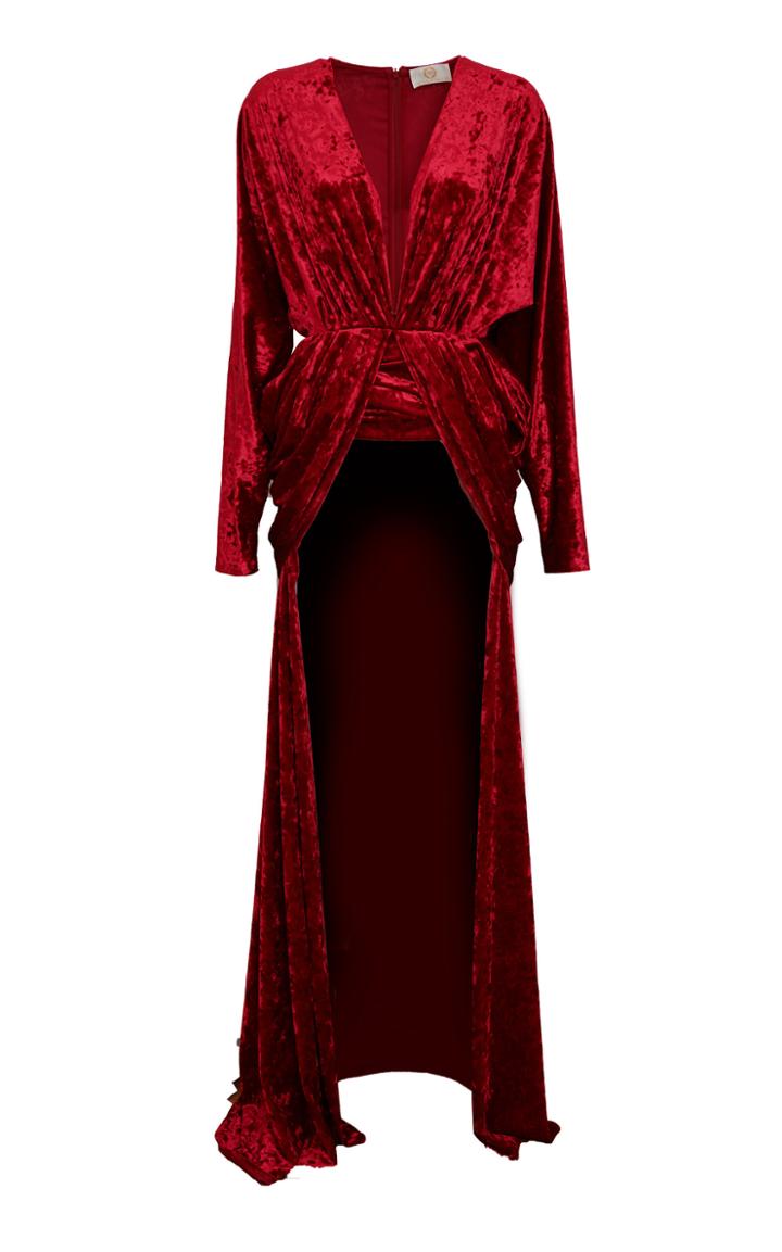Sara Battaglia Asymmetrical Train-back Maxi Dress