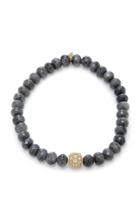 Sydney Evan Pave Ball On Grey Quartz Faceted Rondelles Bracelet