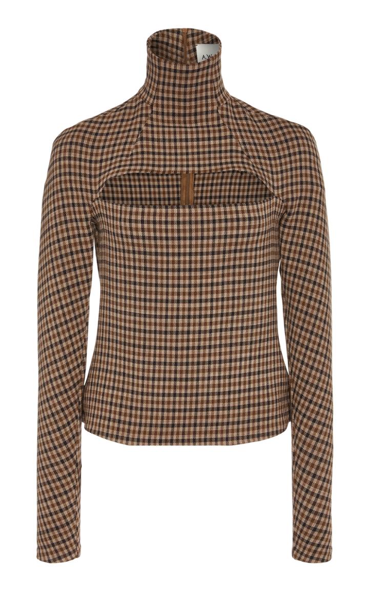 A.w.a.k.e. Mode Cutout Gingham Turtleneck Top