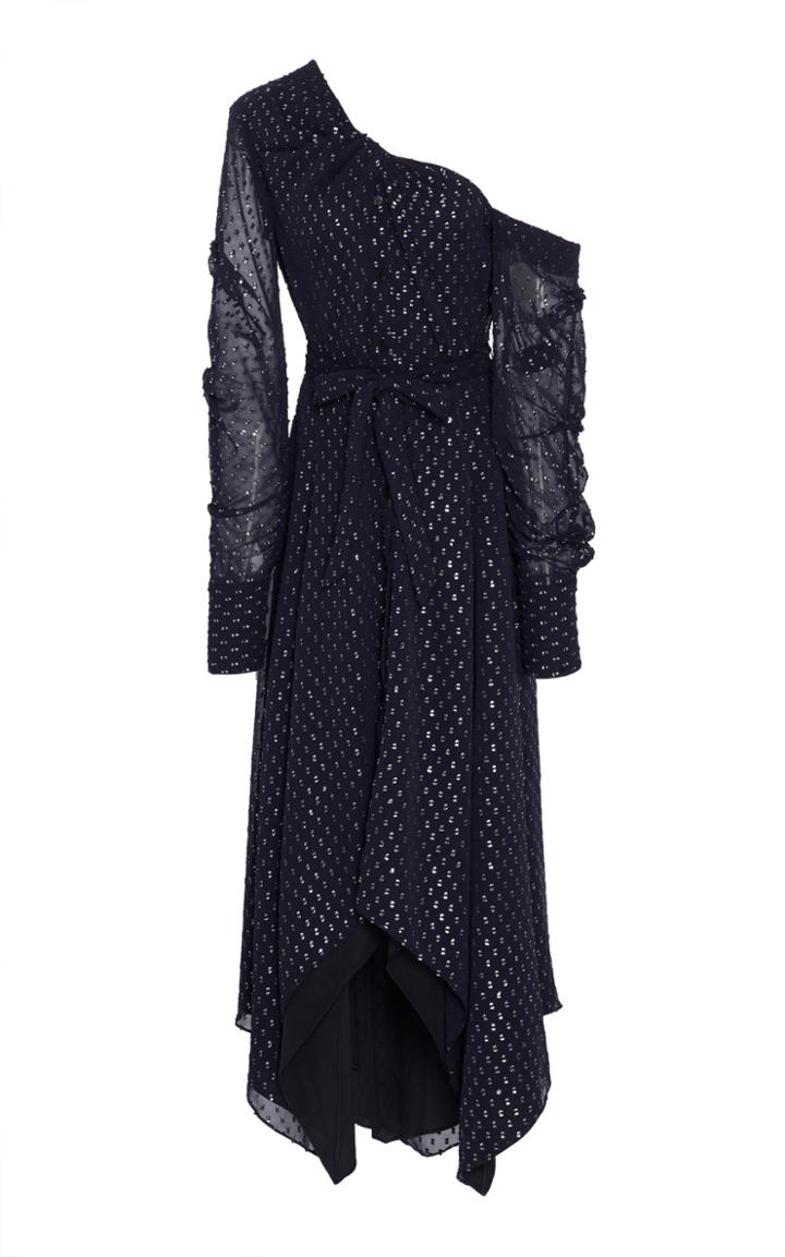 Jonathan Simkhai Sheer Metallic One Shoulder Dress