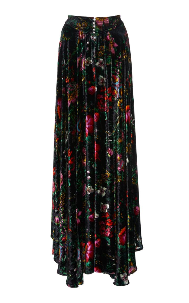 Paco Rabanne Floral-print Velvet Maxi Skirt