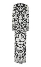 Naeem Khan Floral Printed Long Sleeve Jersey Gown