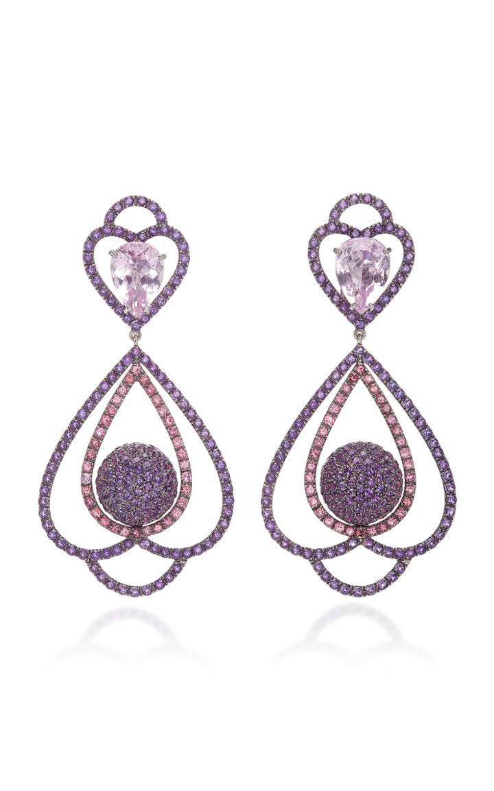 Sabbadini White Gold Kunzite Amethyst And Tourmaline Earrings