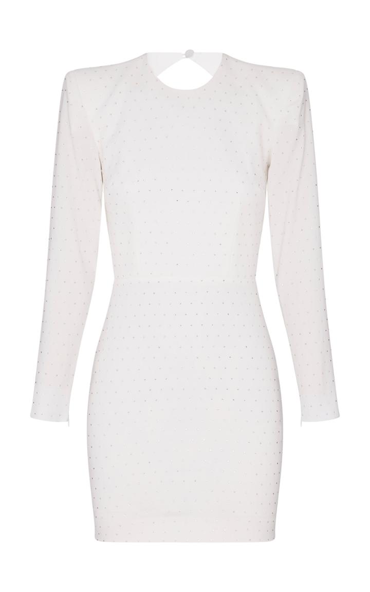 Alex Perry Belle Open Back Crystal Long Sleeve Mini Dress
