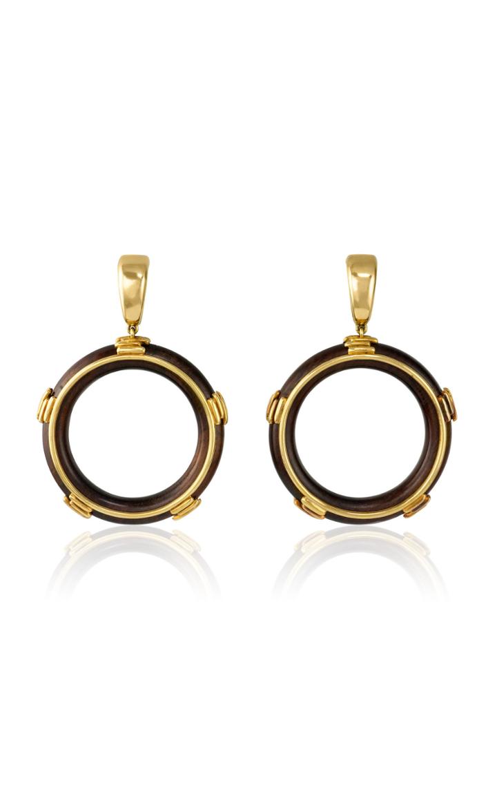 Mahnaz Collection Vintage Pair Of Wood & 18k Yellow Gold Earrings