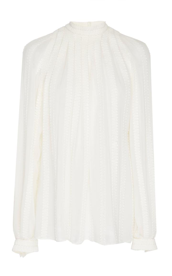 Derek Lam Long Sleeve Embroidered Cotton Trapeze Blouse