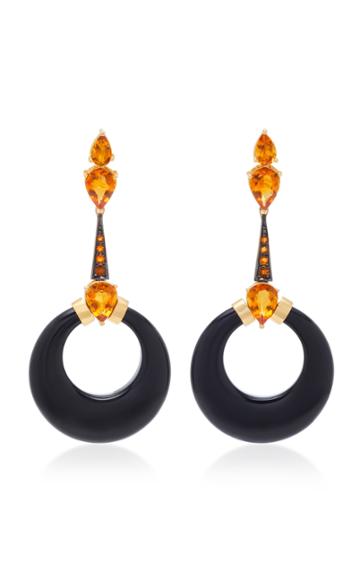Joana Salazar Long Contrast 14k Gold And Black Chalcedony Single Drop Earring