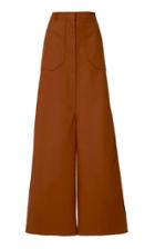 Pushbutton Wide-leg High-rise Cotton Trousers
