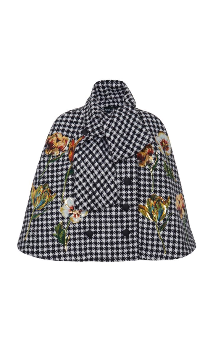 Dolce & Gabbana Checked Double-breasted Floral Appliqu Cape