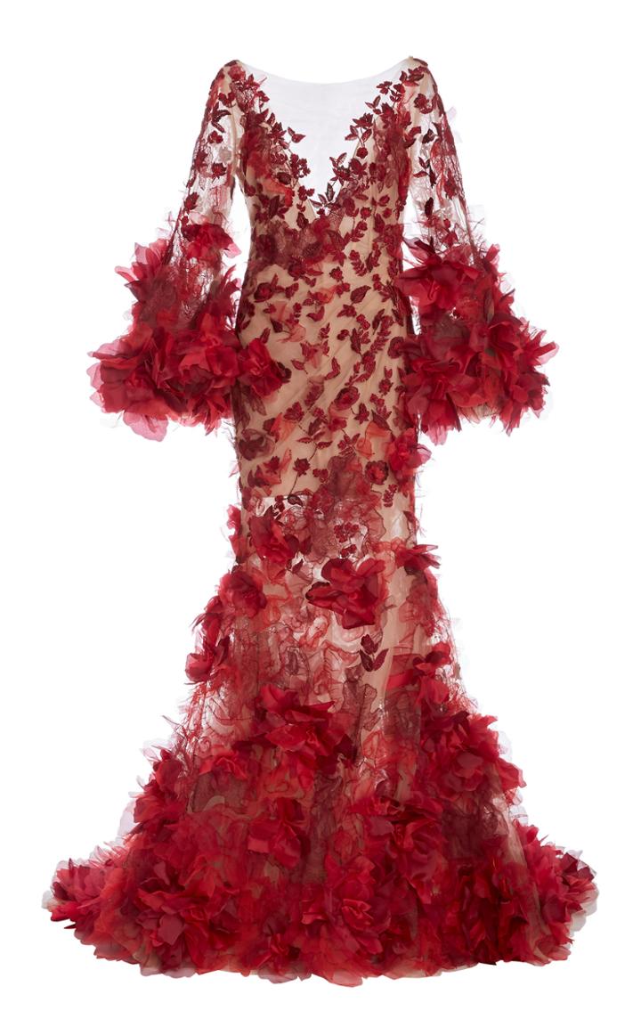 Moda Operandi Marchesa Dramatic Floral Mesh Gown