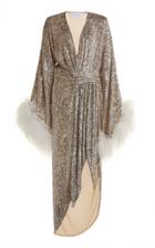 Moda Operandi Nervi Donna Feather-trimmed Sequined Wrap Dress