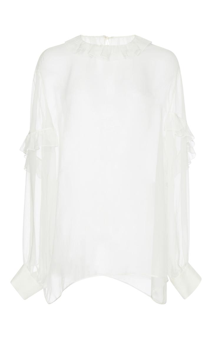Rochas White Chiffon Shirt With Ruffles Collar
