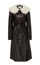 Sandy Liang Boose Belted Shearling-trimmed Leather Coat